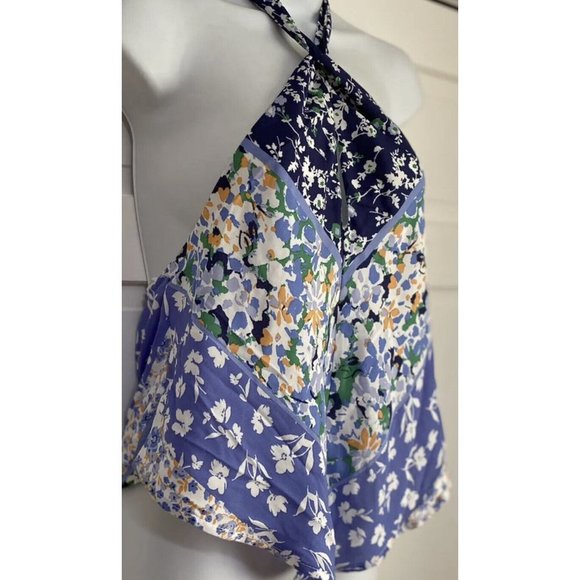 Sienna Sky Women's Halter Top Shirt Blouse  Boho Blue Floral Scarf Top size XS - Picture 2 of 10
